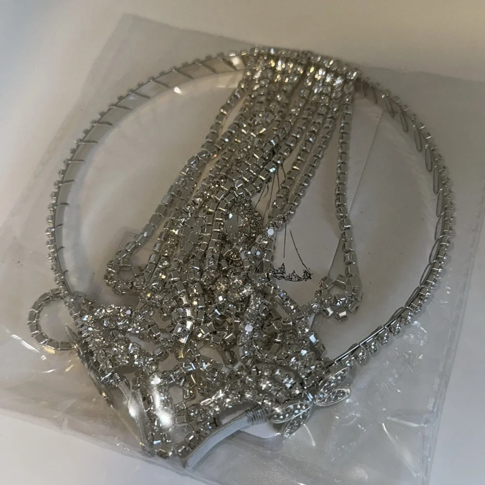 Bridal Layered Rhinestone Headband Tassel Crystal Hair Band Sparkly Hair Jewelry